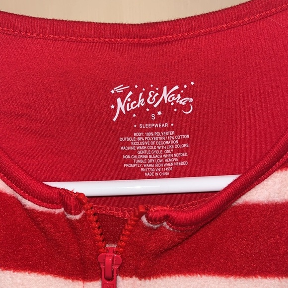 Nick & Nora footed red white sock monkey pajamas adult size small - Picture 4 of 12